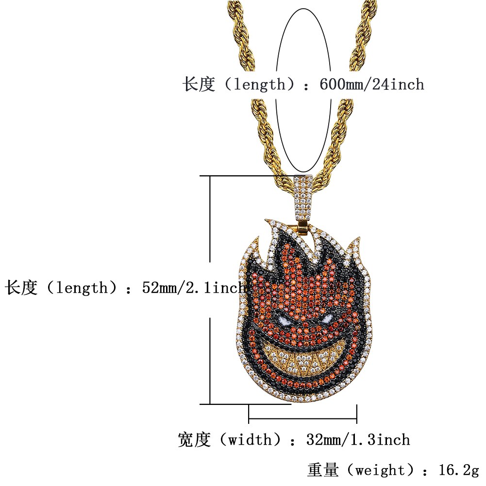 JINAO Flame Boy Spitfire Pendant Necklace Iced Out Chain Gold Color With Tennis Chain With Cubic Zircon Hip hop Rock Jewelry