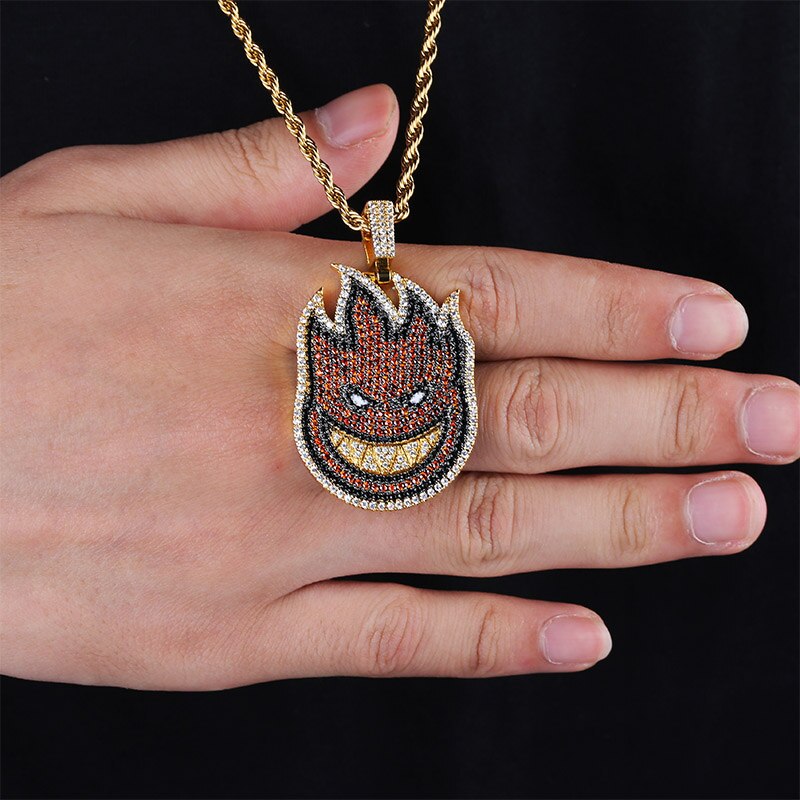 JINAO Flame Boy Spitfire Pendant Necklace Iced Out Chain Gold Color With Tennis Chain With Cubic Zircon Hip hop Rock Jewelry