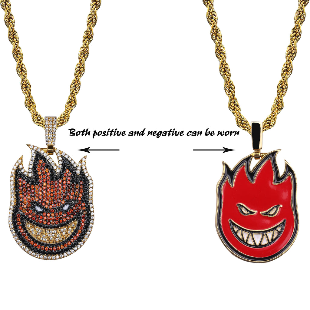 JINAO Flame Boy Spitfire Pendant Necklace Iced Out Chain Gold Color With Tennis Chain With Cubic Zircon Hip hop Rock Jewelry