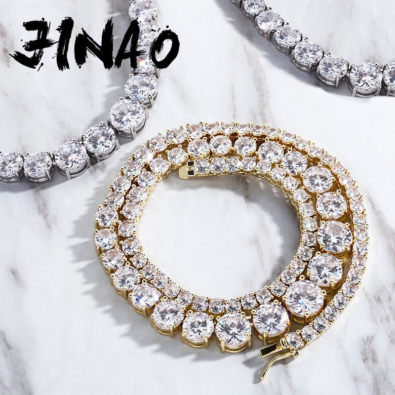 JINAO Iced Out Irregular Cubic Zircon Chain The Gradient Tennis Necklace Hip Hop Jewelry For Women Gift