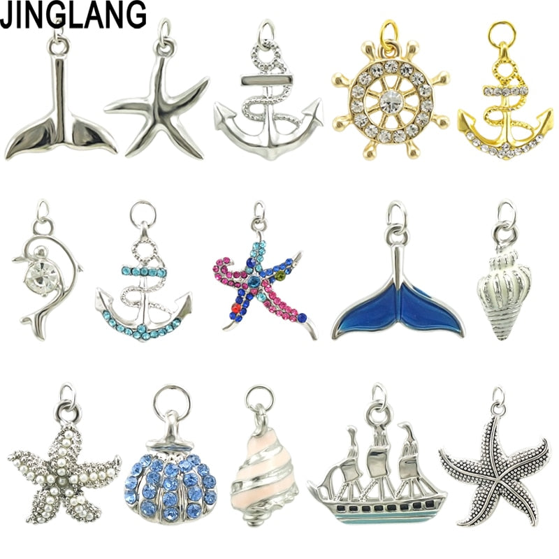JINGLANG Natural Turtle Spear Hook/Conch/Charm Pendants for Ocean series  jewelry making Accessories 30 pcs