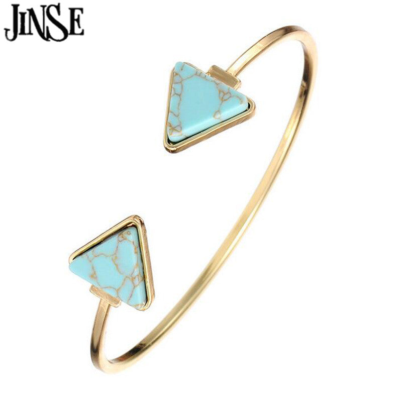 BGL003 New Gold Rhodium Plated Green White Stone Geometry Triangle Open Bangle For Women Fine Jewelry Men pulseras