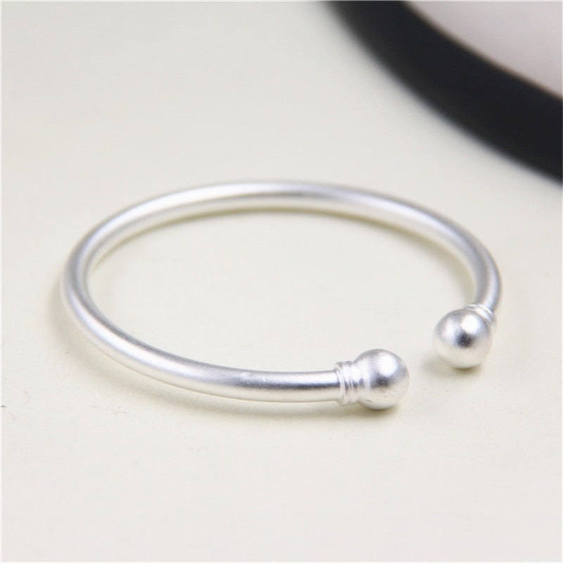 Double Ball Charms Simple Matte Bangle 100% S925 Sterling Silver Bracelet Bangle For Men or Women Fine Jewelry 4MM TYC100