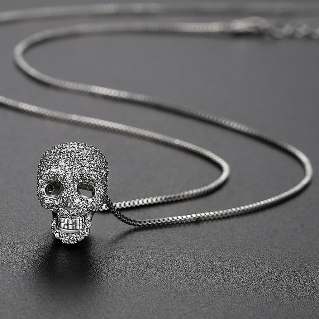 JINSE Hip Hop Cubic Zircon Colorful Skull Skeleton Pendant Necklace For Men Women Necklace Jewelry Gifts