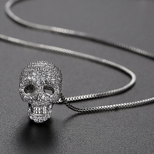 JINSE Hip Hop Cubic Zircon Colorful Skull Skeleton Pendant Necklace For Men Women Necklace Jewelry Gifts
