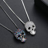 JINSE Hip Hop Cubic Zircon Colorful Skull Skeleton Pendant Necklace For Men Women Necklace Jewelry Gifts