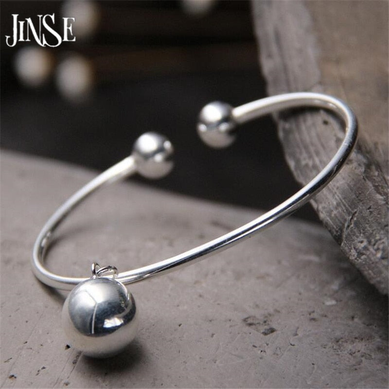 Pure 925 Sterling Silver Bracelets for Women Fine Jewelry Bangles & Bangles Double Balls Charm Chain Silver Wedding Gifts