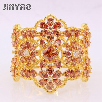 JINYAO Gorgeous Gold Color Crystal Charm Champagne AAA Zirconia Women Wrist Bangle Bracelet For Women Gift Fine Jewelry