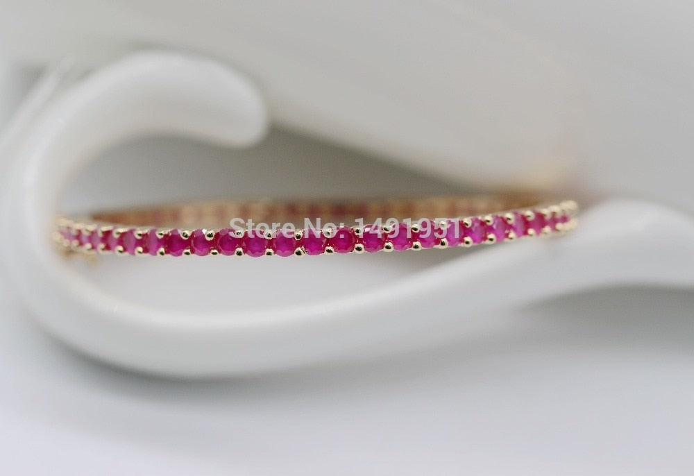 JINYAO Jewelry Simple design Gold Color natural red zircon Bracelets&Bangle For Women Diameter 52mm D06-2