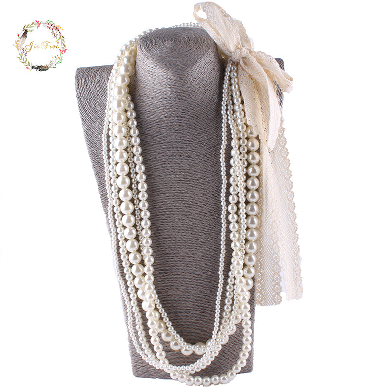 big lace Beads Simulated Pearl Necklace multi layer necklace Statement Necklace popular women Bohemian party jewelry