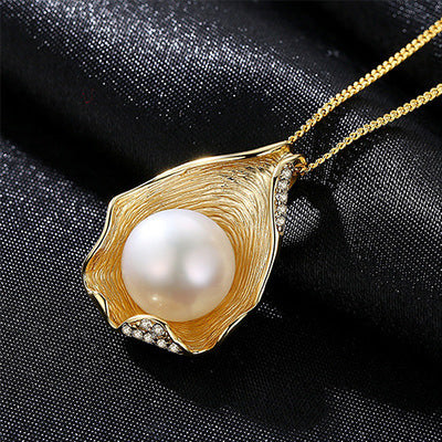 Gold & Pink Pearl In Shell Necklace For Women 2020 New Fashion Necklaces Pendant Woman 18k Chain 18'' Mermaid Jewelry Gift