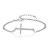 Real S925 Sterling Silver Concise Sideways Cross Pendant Necklace and Bracelet Charm Bracelets For Women Jewelry Gift