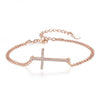 Real S925 Sterling Silver Concise Sideways Cross Pendant Necklace and Bracelet Charm Bracelets For Women Jewelry Gift
