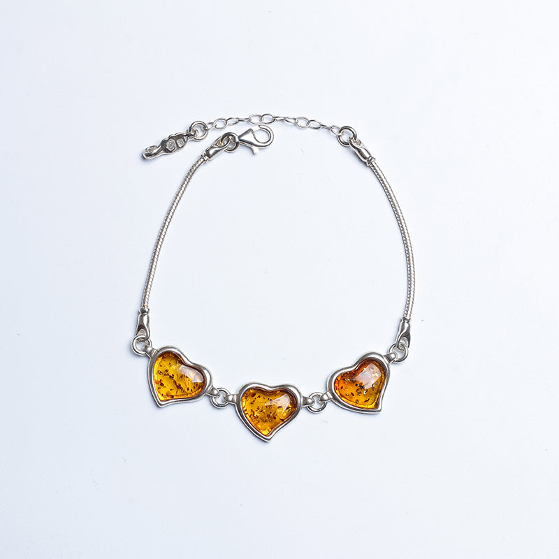 2020 New Ladies Fashion Party Amber Heart Shapes 925 Bracelet