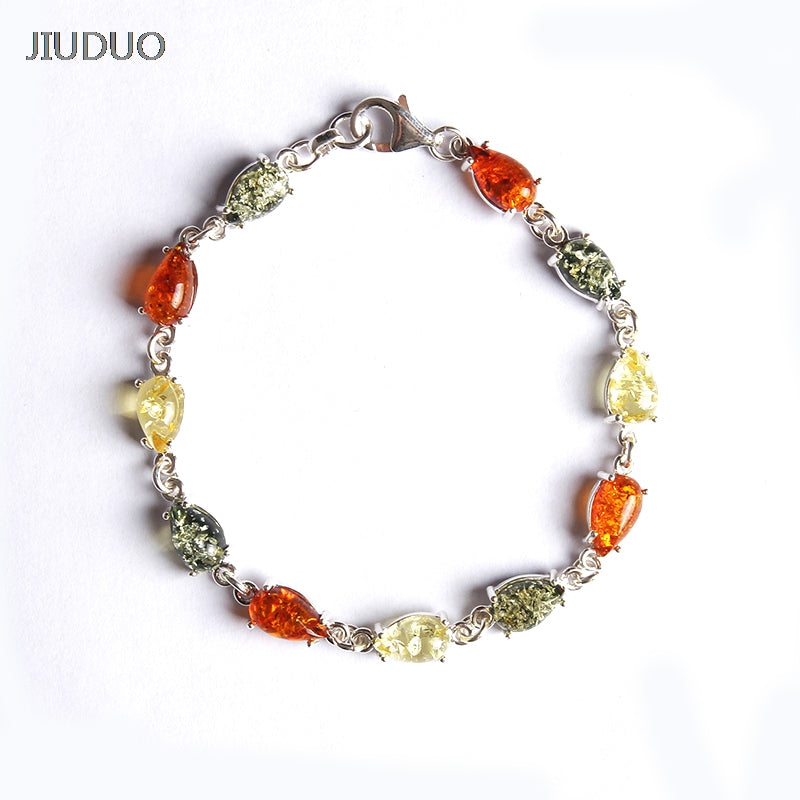 925 Silver for women Water Drops Natural Amber Bracelet Golden Perot Blood Perfume Wax Handle Retro Jewelry