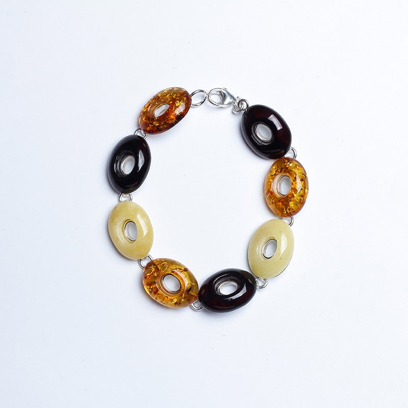 925 Sterling Silver Fashion Classic Multicolor Natural Chain Amber Bracelet For Women direct package mail