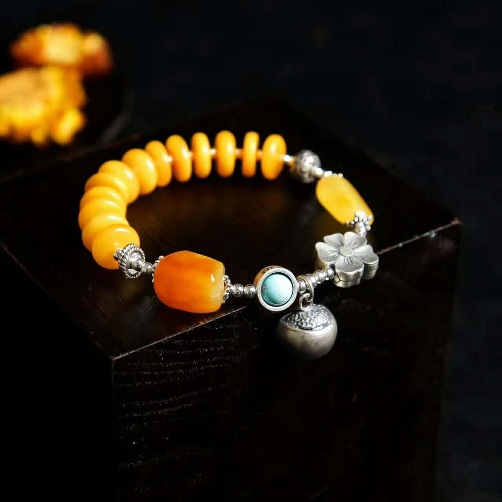 925 sterling silver bracelet natural amber classic beeswax bracelets for women fine jewelry for men