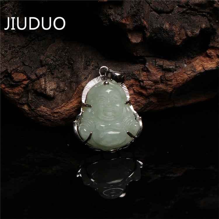 Cheap shipping natural jade Buddha pendant with 925 Sterling Silver Chain Necklace 100% genuine neutral fashion gifts