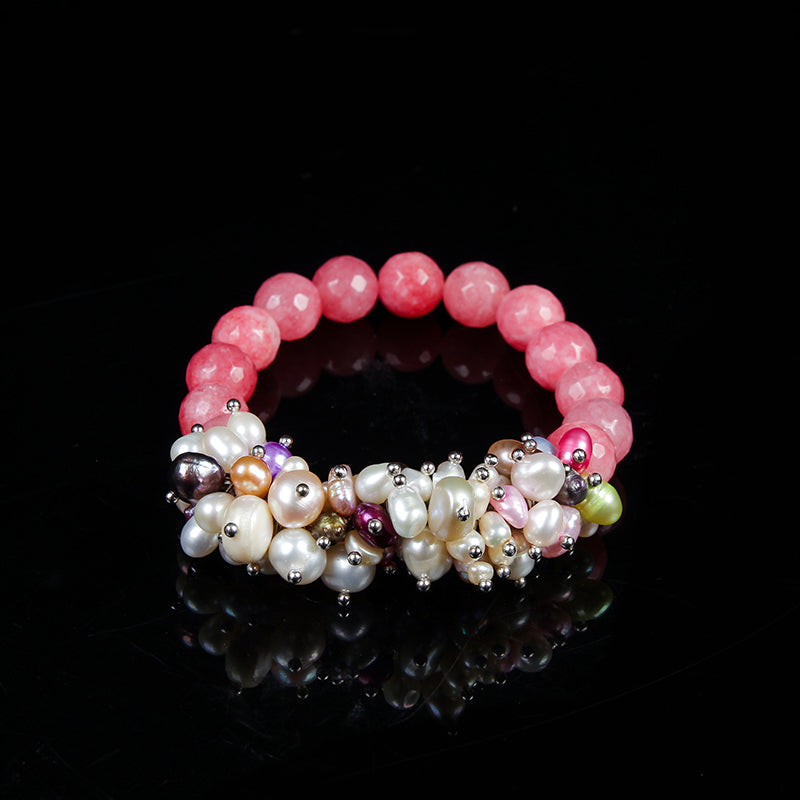 Classic Natural pearl Beads Hand Chain For Women Bangles Gold-Color Female Elastic Bangle Bracelet Pure hand