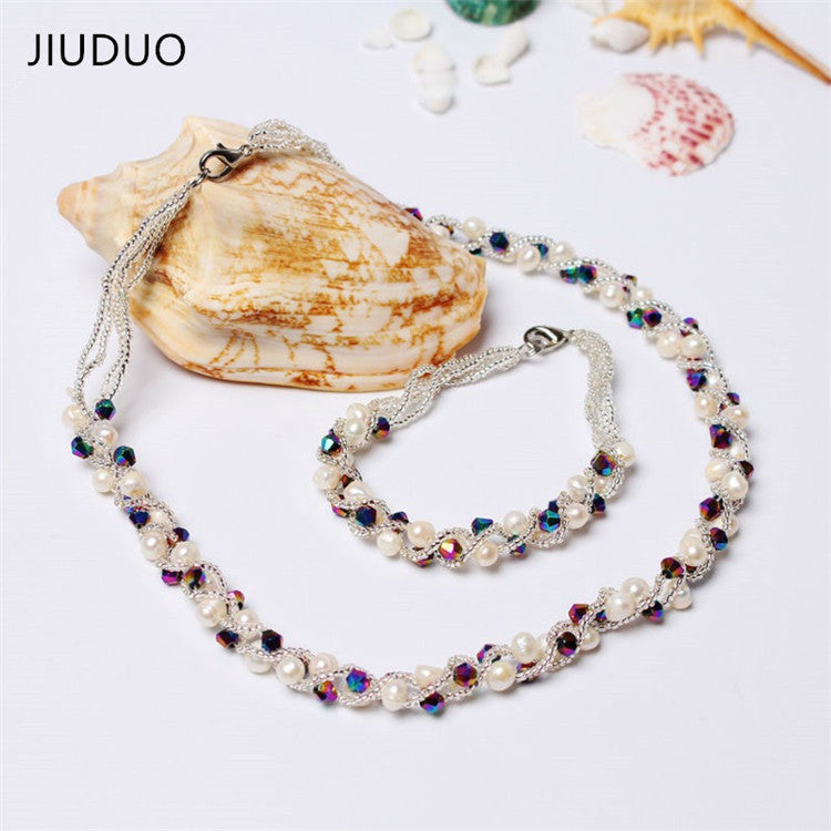 Fashion Handmade Pearl Necklace with Crystal Stone Knitting Collar Chokers Jewelry Necklaces & Pendants JS24
