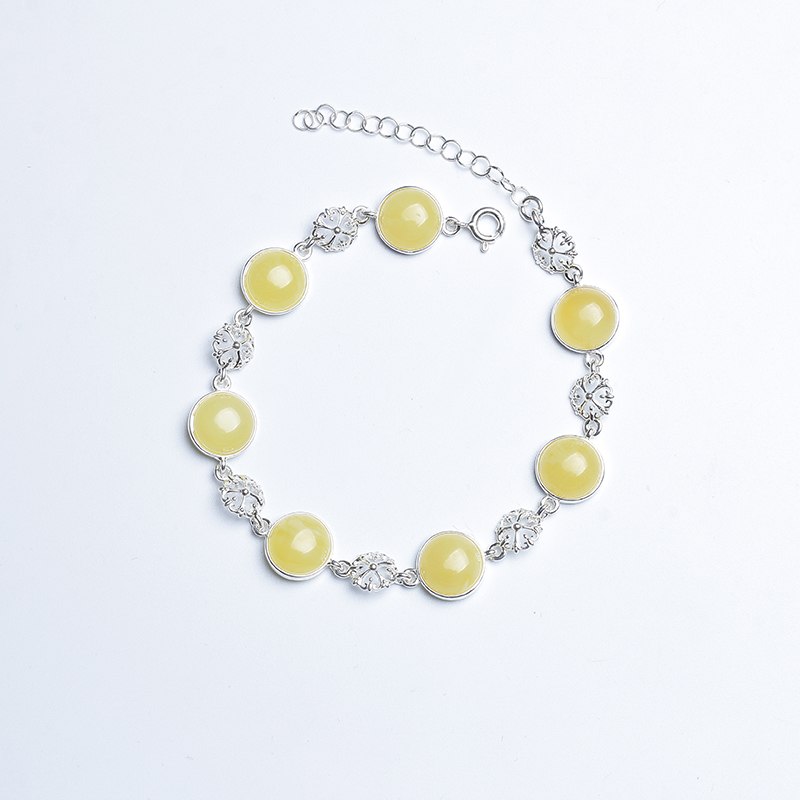 Genuine Amber Jewelry Silver Bracelets For Women 925 Silver Trendy Bracelets Party Anniversary Weedding Birthd Gift
