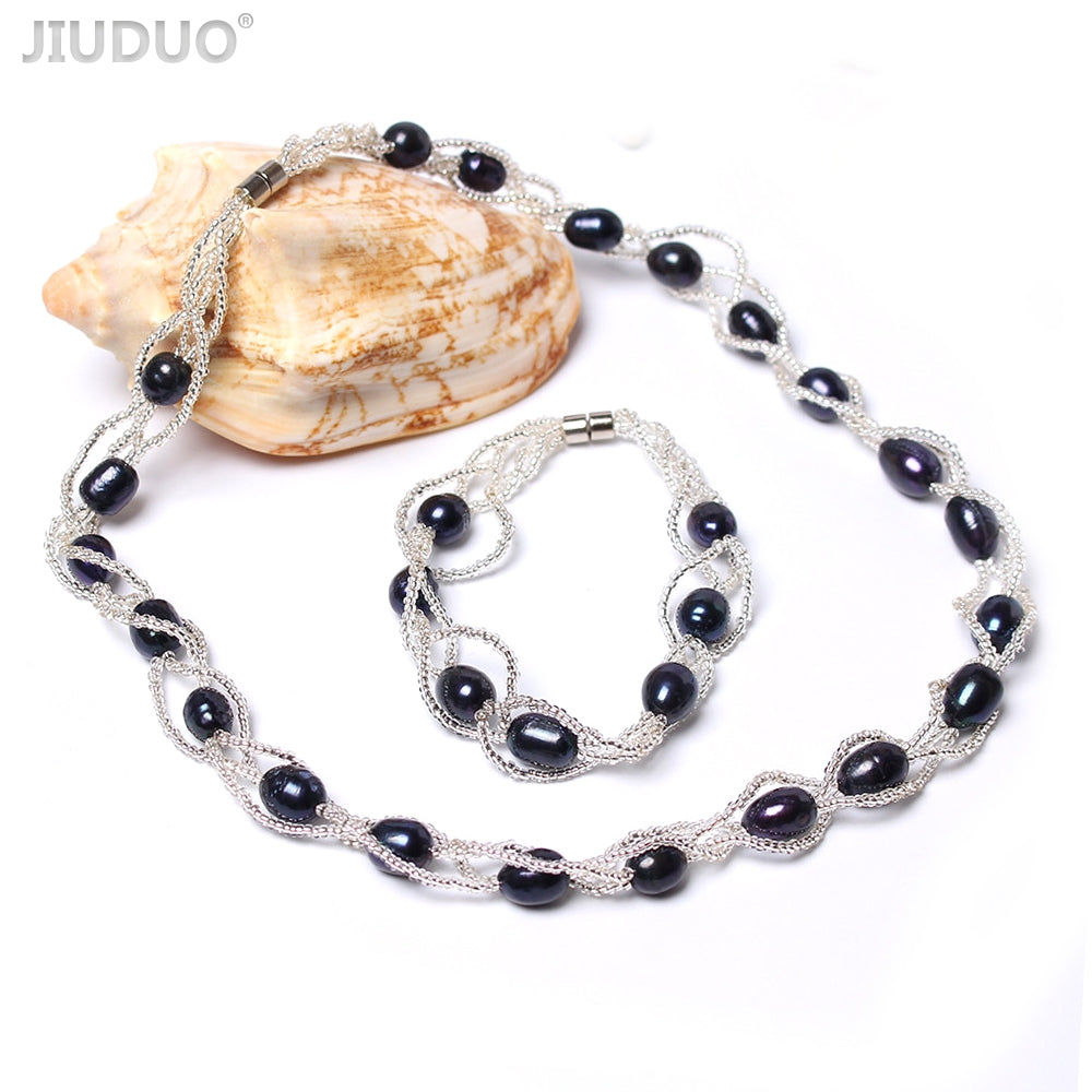 Jewellery Set Natural Pearl Necklace and Bracelet Wedding Anniversary Gift to Wife Jewlery Sets for Women JS06