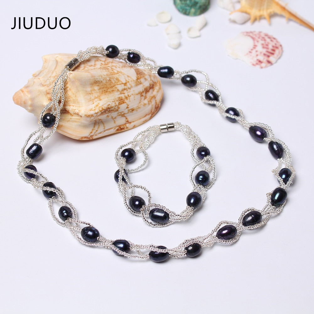 Jewellery Set Natural Pearl Necklace and Bracelet Wedding Anniversary Gift to Wife Jewlery Sets for Women JS06