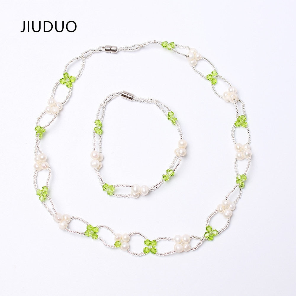 New Natural Pearl Jewlery Necklace Sets for Women Party Fashion Green jewelry set for Girls Parure Gift JS08