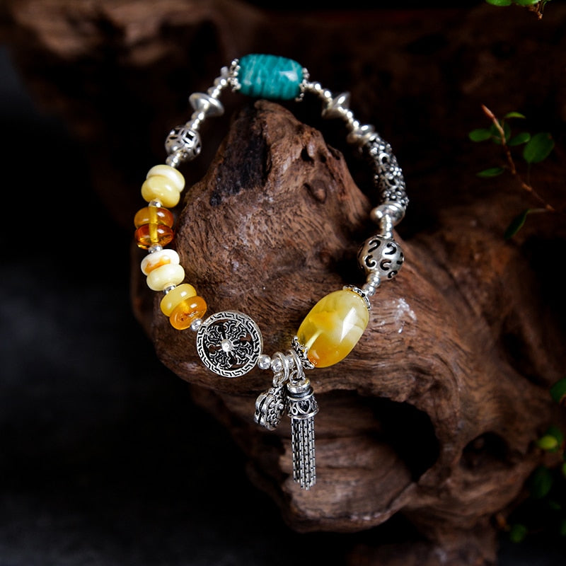 Pure natural amber bracelet full of honey chicken yellow old wax bead beads multi-turn DIY hand string female models