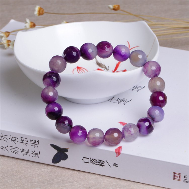 Purple Natural Agate Crystal Beads Bracelets Sea Shell Tiger Eye Round Elegant Bangles Jewelry