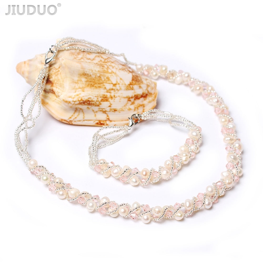 Romantic Engagement Jewelry Set for Women Pearl Necklace Bracelet Jewellery Sets Bijoux Mariage Girl Gift JS10