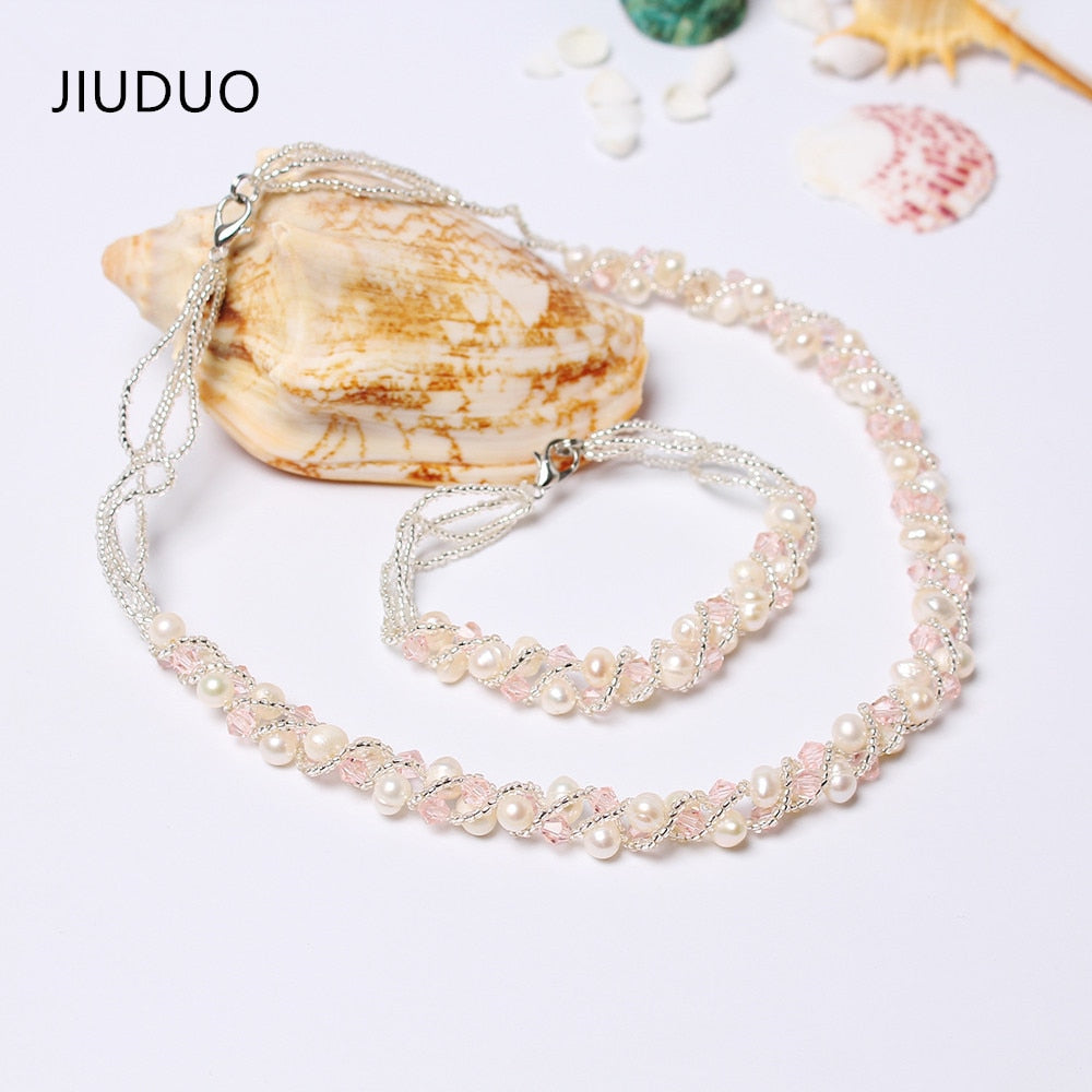 Romantic Engagement Jewelry Set for Women Pearl Necklace Bracelet Jewellery Sets Bijoux Mariage Girl Gift JS10