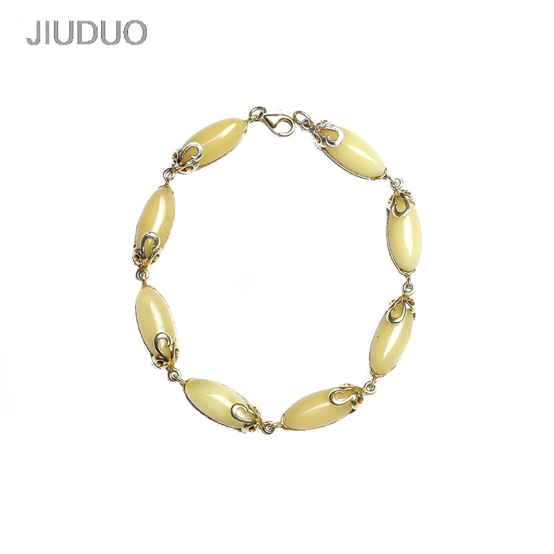 bracelet Polish Baltic Sea natural amber 5A chicken yellow beeswax 925 sterling silver Western antique bracelet