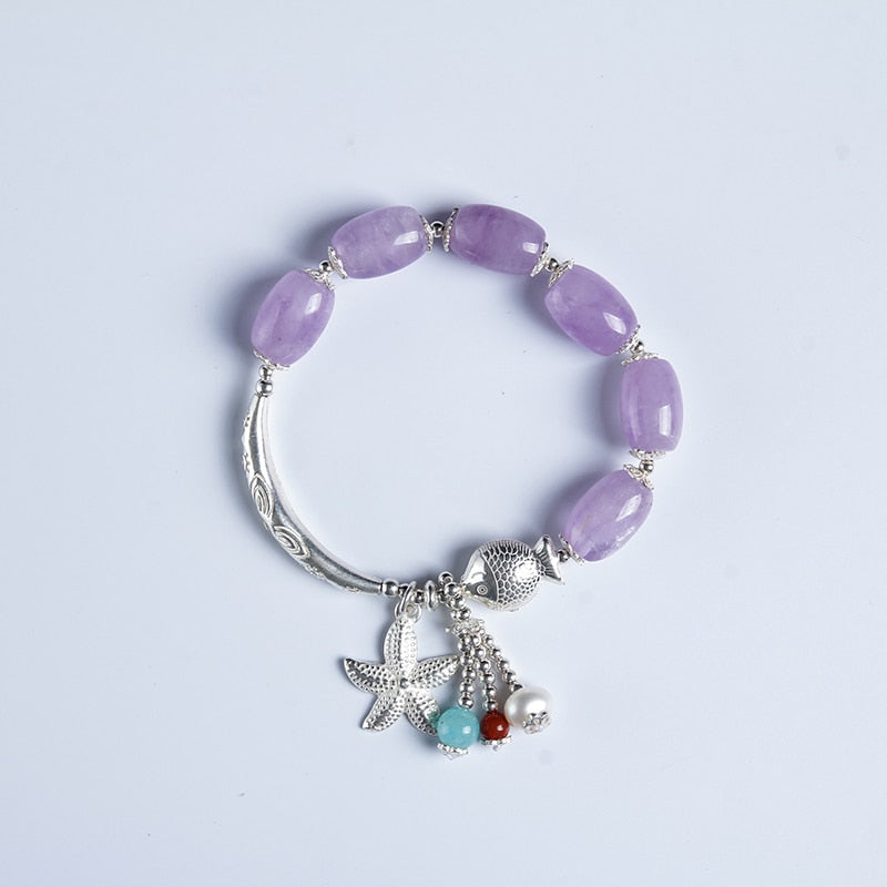 8mm 2.1ct 100% Natural Roundness Purple Amethyst 925 Sterling Silver Jewelry Charm Bracelet LMHI035