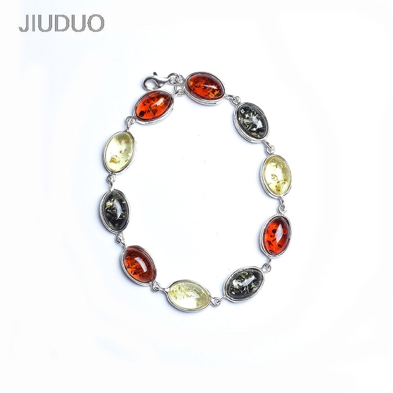 btacelet Polish Baltic Sea natural amber old honey 5A chicken yellow beeswax 925 sterling silver Western antique bracelet