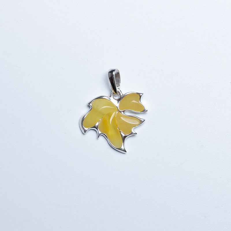 jewelry 925 sterling silver inlaid natural butter yellow old beeswax old amber necklace pendant antique European back