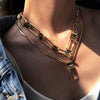 JIUZHEN Hip hop Street double lock necklace industrial style square lock Pendant Necklace Wear jewelry support