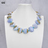 JK Natural Blue Chalcedony Blue Lace Agates Chalcedony Stone Crystal Necklace For Women