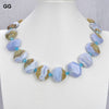 JK Natural Blue Chalcedony Blue Lace Agates Chalcedony Stone Crystal Necklace For Women