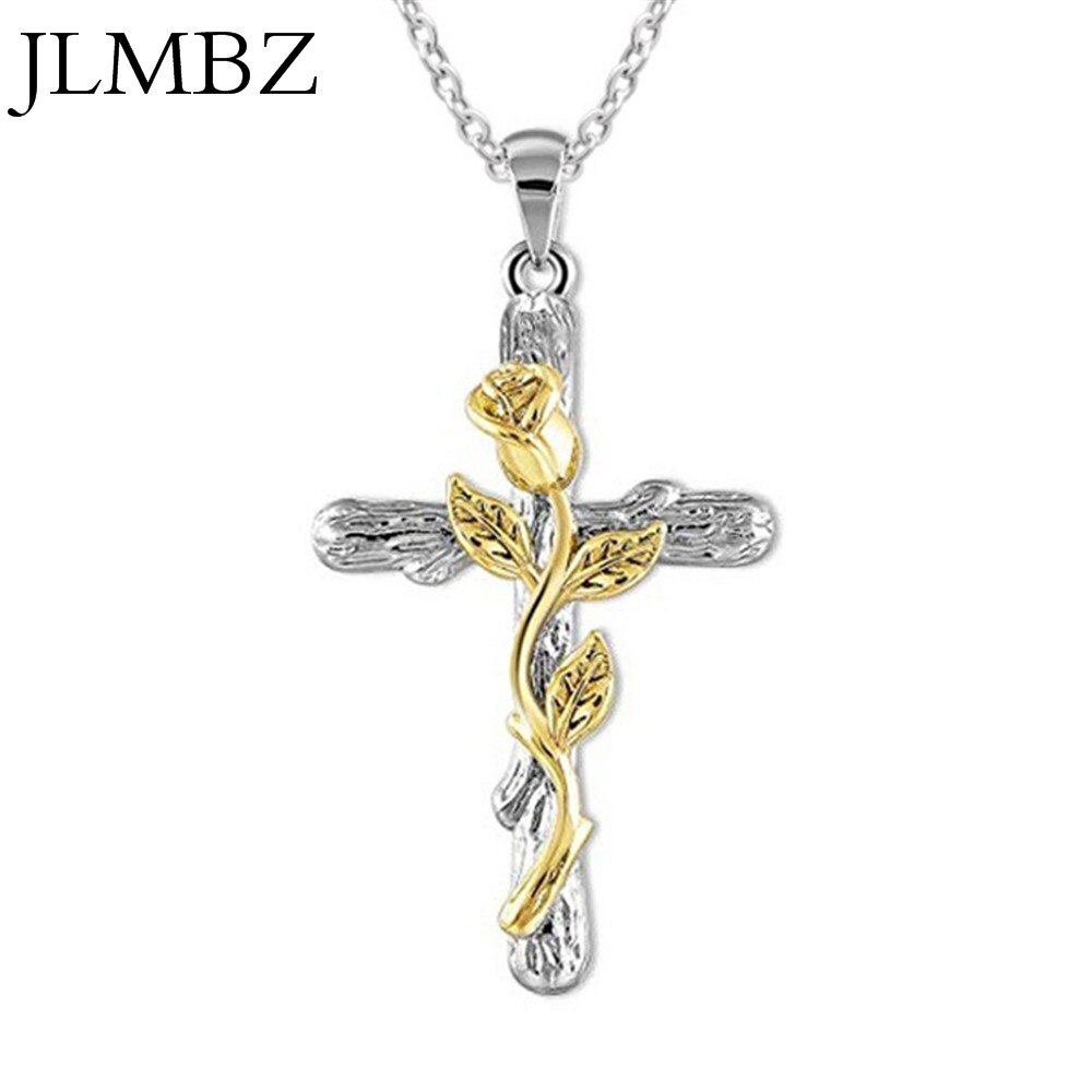 JLMBZ Leaf Jesus Cross Rose Necklace naszyjnik for Women Bijoux Femme kpop цепь на шею Classic Vintage чокер jewellery