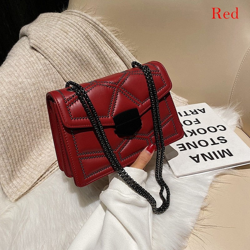JODIMITTY 2022 Vintage Leather Crossbody Bags For Women Travel Handbag Chain Rivet Lock Small Shoulder Messenger Female