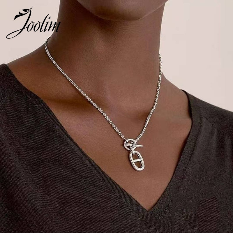 JOOLIM Jewelry  Gold Finish Pig Snout Toggle Necklace Stainless Steel Necklace