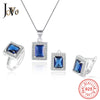JOVO 925 Sterling Silver Necklace and Stud Earrings rings Jewelry Sets for Women square AAA Zircon Vintage party ladies gift