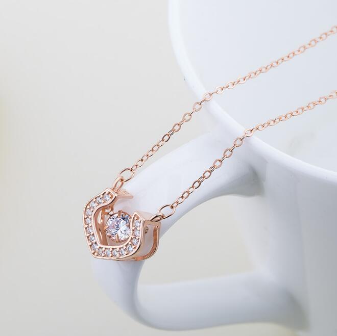 JOVO Creative trendy Fashion women necklace U words Pendants s925 silver Fine Jewelry zircon female gift