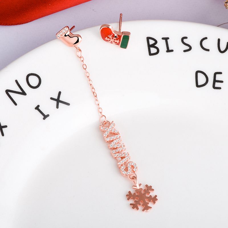 JOVO Fashion Creative tassel earrings s925 silver long asymmetrical snowflake line Fine Jewelry word zircon trendy female gift