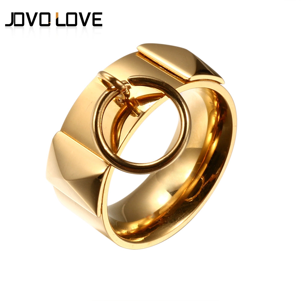 JOVO New Circle Design Rings for Women High Polished Steel Jewelry Gold Rings Female Jewelry Ring Size 6 7 8 9
