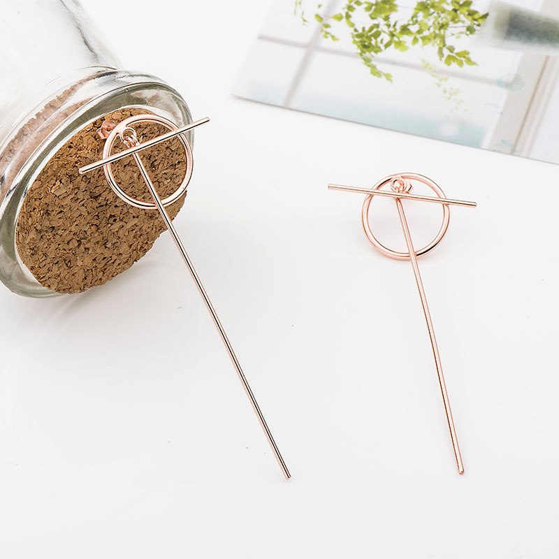 JOVO New Simple Women fashion geometry long earrings round sterling 925 silver zircon lady personality trendy gift Fine Jewelry