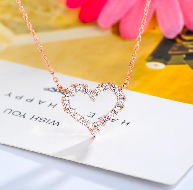 JOVO Trendy Fashion women necklace heart Pendants sterling s925 silver zircon 2 color Fine Jewelry Cross Clavicle chain lady
