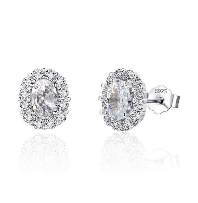 JOVO Women Solid White Stud Earrings Natural Wedding Oval 925 Sterling Earrings For Women Fine Designer Jewelry AAAA