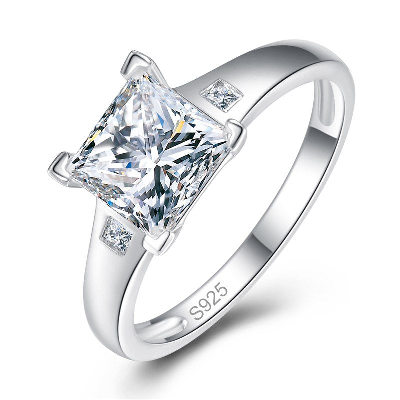 100% Genuine 925 Sterling Silver Forever Clear White CZ Square Finger Rings for Women Men Jewelry Christmas Gift